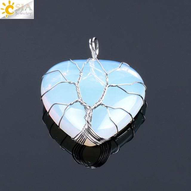 Collier Cur de lArbre de Vie en Pierre Naturelle (8 pierres) - Opal - Collier