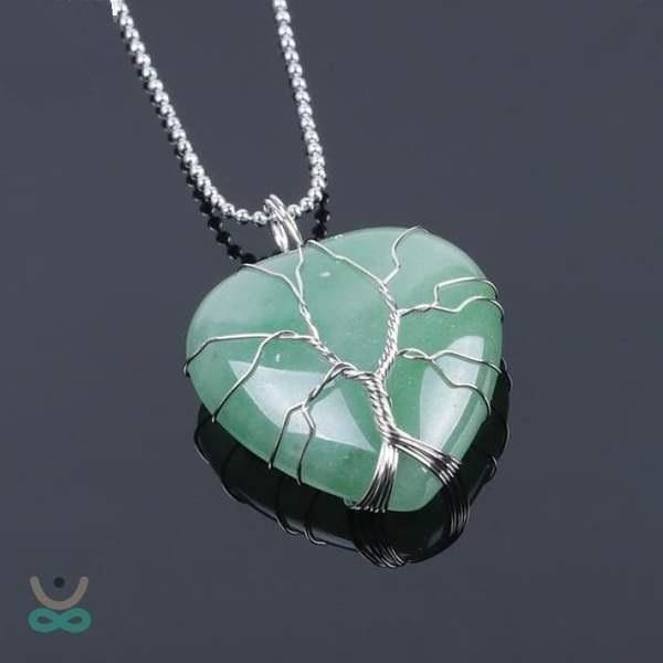 Collier Cur de lArbre de Vie en Pierre Naturelle (8 pierres) - Aventurine Chain / Pendentif - Collier