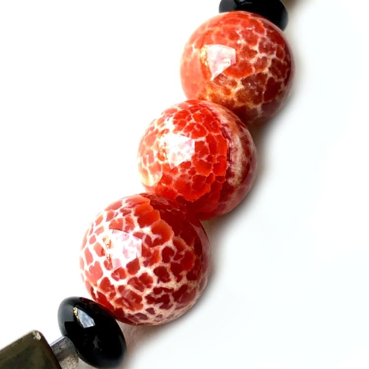 Collier Cornaline Onyx Pyrite et Argent - collier