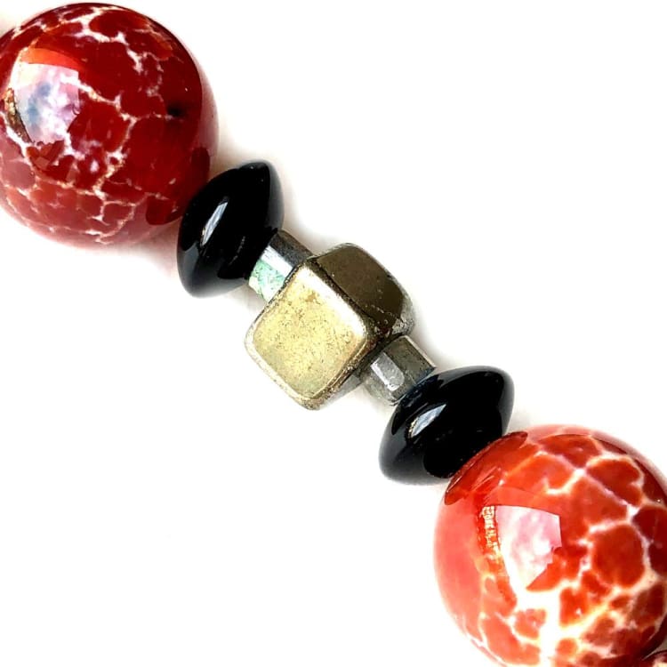 Collier Cornaline Onyx Pyrite et Argent - collier