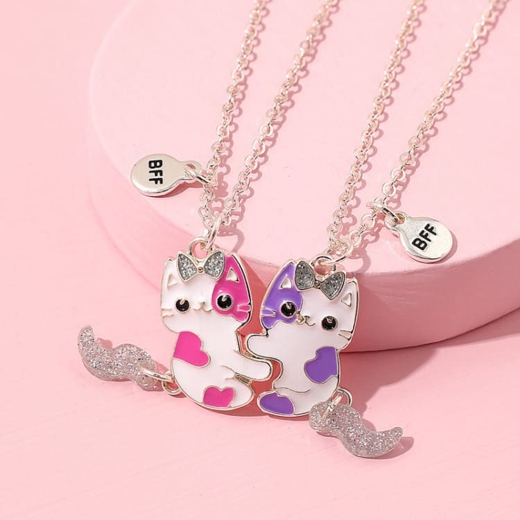 Collier d’amitié 2 pièces avec pendentif chat - Collier