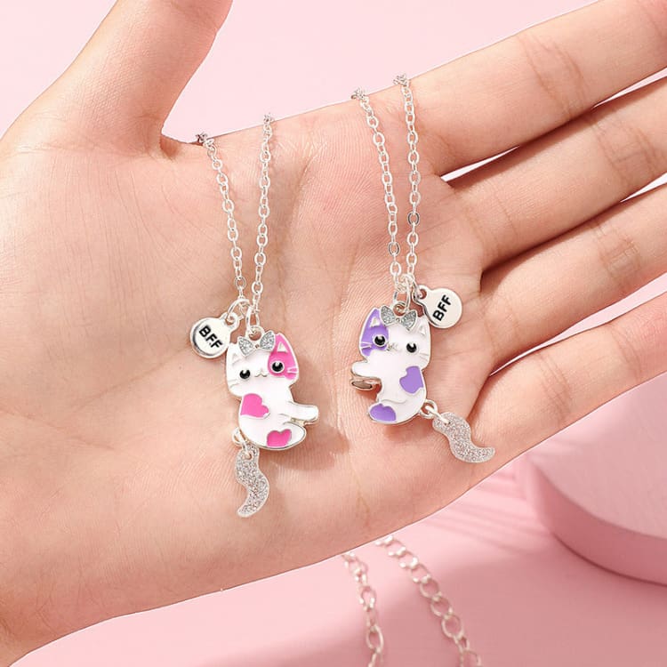 Collier d’amitié 2 pièces avec pendentif chat - Collier