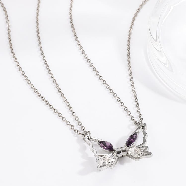 Collier d’amitié papillon magnétique pour femmes - Argent - Collier