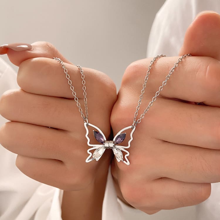 Collier d’amitié papillon magnétique pour femmes - Collier