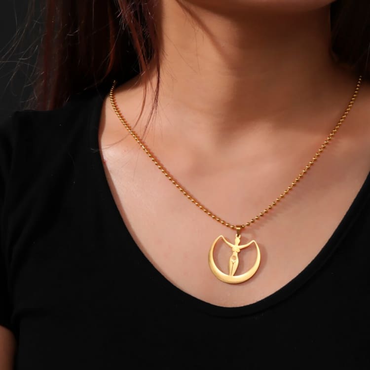 Pendentif Egyptien Doré avec Collier en Acier Inoxydable | Chakras Shop Pendentif Egyptien Doré avec Collier en Acier Inoxydable | Chakras Shop