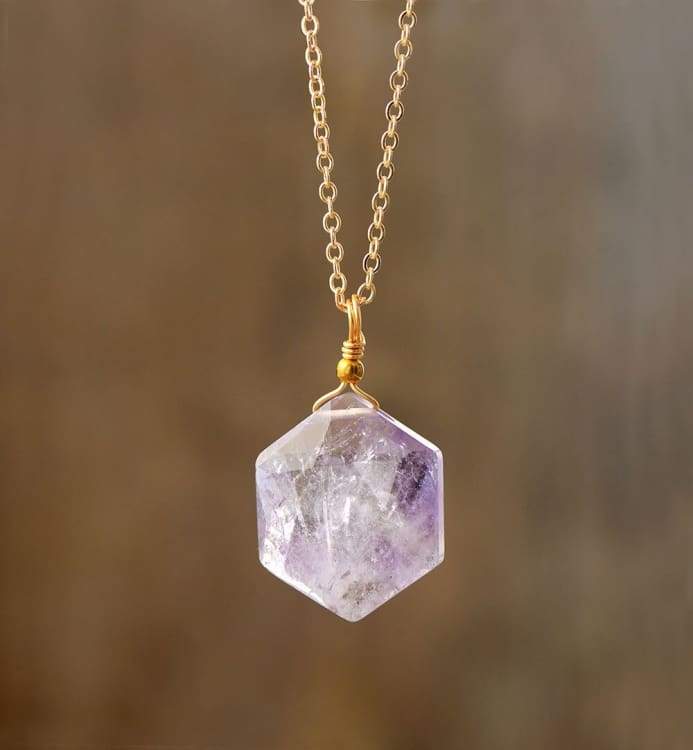 Exquisite Simple Natural Stones Hexagon Lapis Amethysts Pendant Chain Necklace Women Luxury Choker Necklace OL Jewelry Wholesale