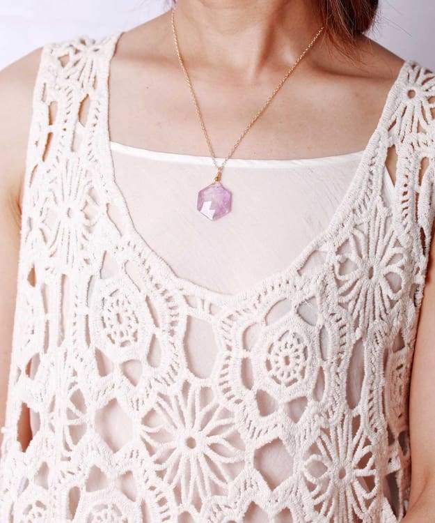 Exquisite Simple Natural Stones Hexagon Lapis Amethysts Pendant Chain Necklace Women Luxury Choker Necklace OL Jewelry Wholesale
