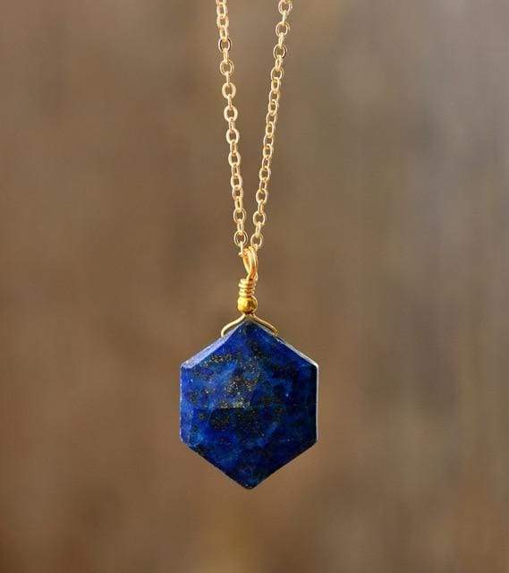 Exquisite Simple Natural Stones Hexagon Lapis Amethysts Pendant Chain Necklace Women Luxury Choker Necklace OL Jewelry Wholesale - Lapis Image