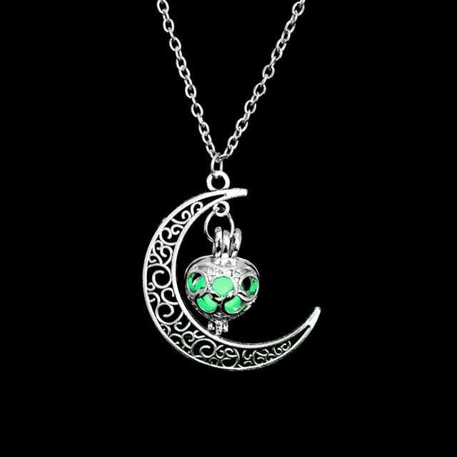 Collier du Croissant de Lune Illuminé - Urne verte - collier