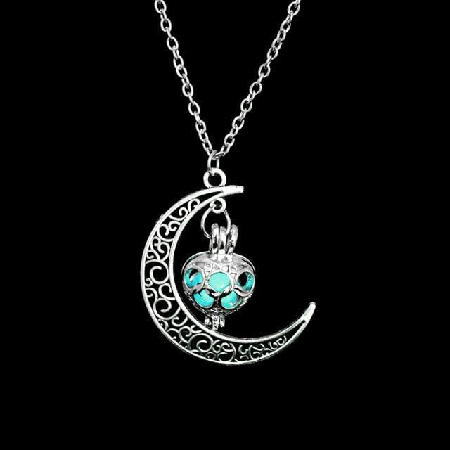 Collier du Croissant de Lune Illuminé - Urne Bleue verte - collier