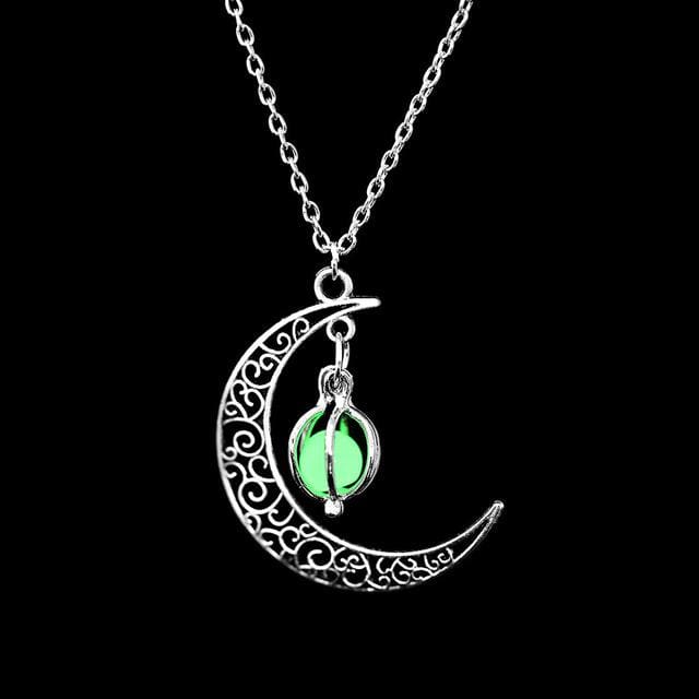 Collier du Croissant de Lune Illuminé - Ovale verte - collier