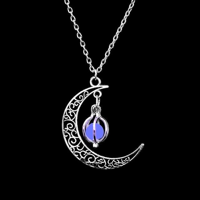 Collier du Croissant de Lune Illuminé - Ovale violette - collier
