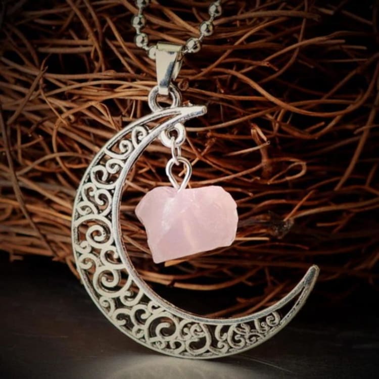 Collier Du Croissant De Lune Litho - Quartz Rose - Argenté - Collier