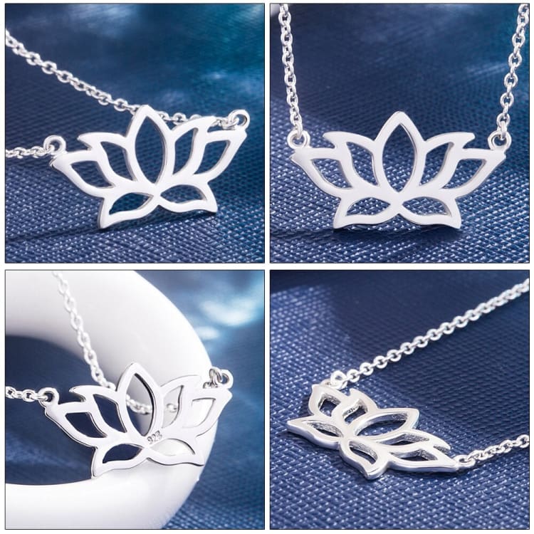 Fashion 100%925 Sterling Silver Choker Necklaces Butterfly lotus pendant Necklaces Woman solid silver jewelry gift