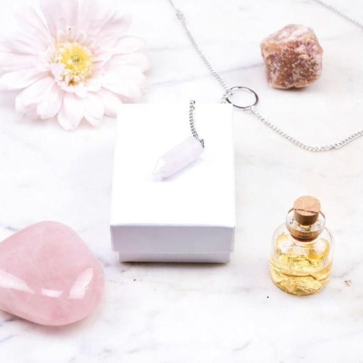 Collier du Pendule en Quartz Rose - Collier