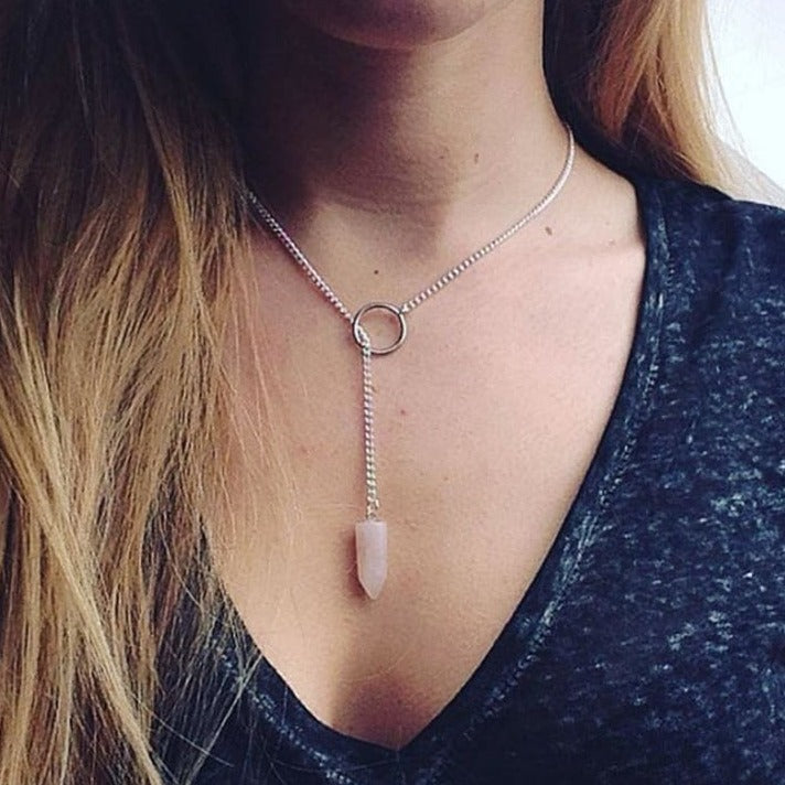 Collier du Pendule en Quartz Rose - collier
