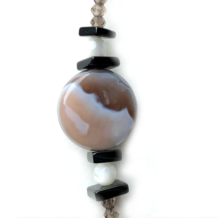 Collier en Agate Onyx Quartz fumé Nacre Tourmaline et Argent - Collier