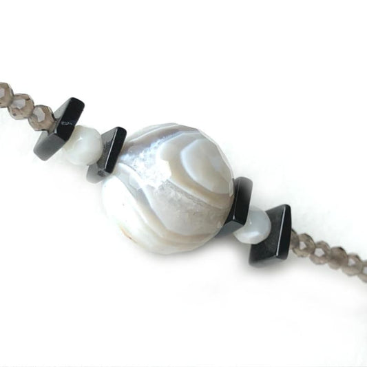 Collier en Agate Onyx Quartz fumé Nacre Tourmaline et Argent - Collier