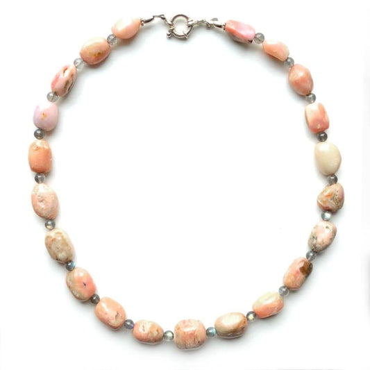 Collier en Opale rose Labradorite et Argent - Collier