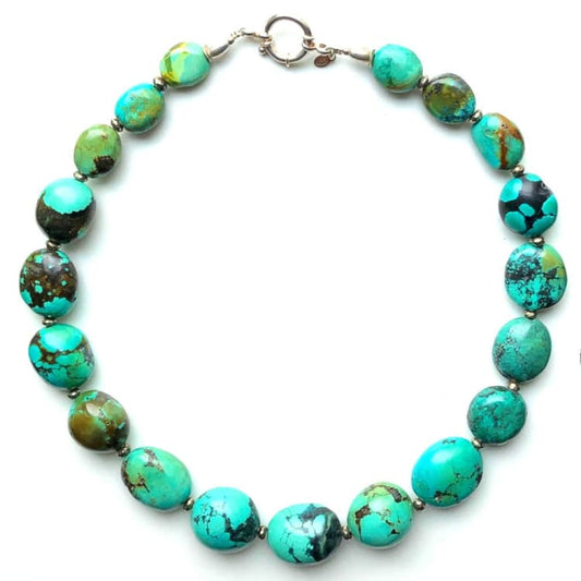 Collier en Turquoise Pyrite et Argent - Collier