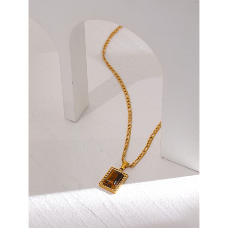 Collier pendentif carré Œil de Tigre