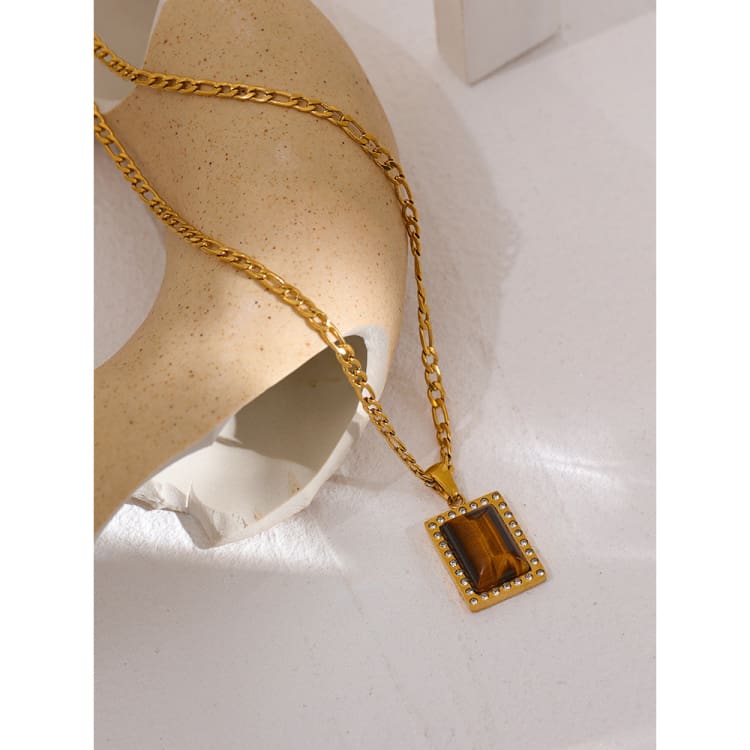 Collier pendentif carré Œil de Tigre