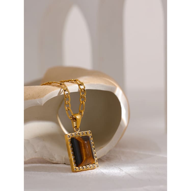 Collier pendentif carré Œil de Tigre