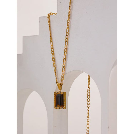 Collier pendentif carré Œil de Tigre