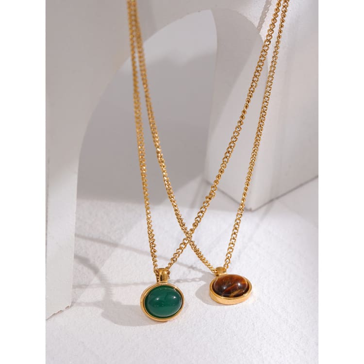 Collier pendentif rond Agate et Œil de tigre