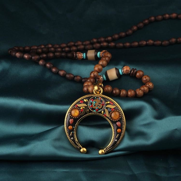 Collier perles de bois ’Célébration du printemps’ - Mantras tibétains - collier