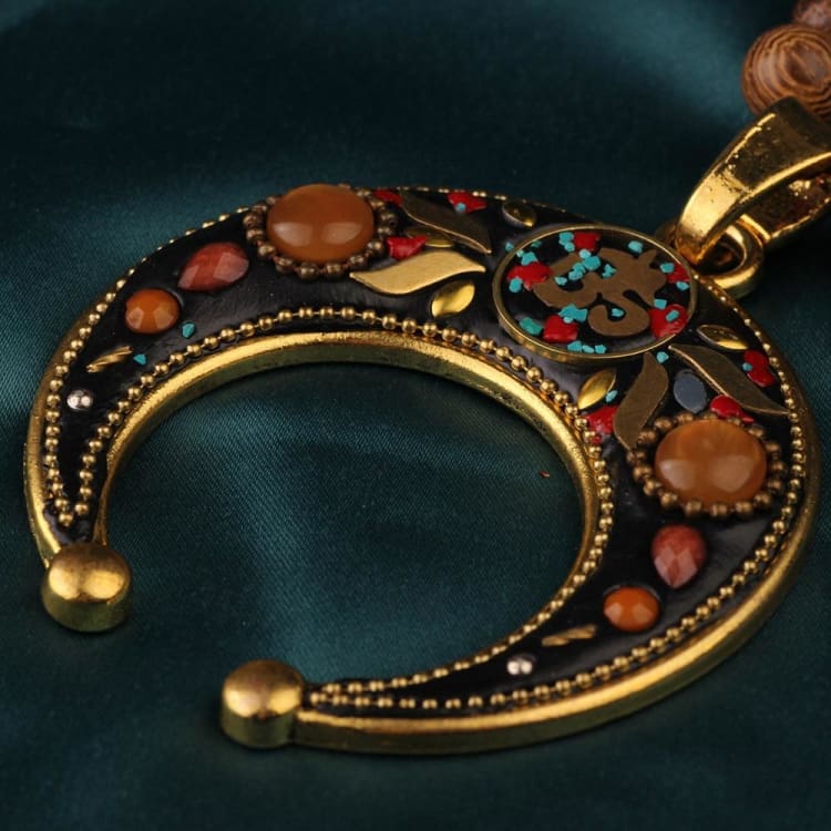 Collier perles de bois ’Célébration du printemps’ - Mantras tibétains - collier