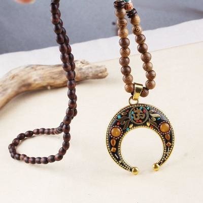 Collier perles de bois ’Célébration du printemps’ - Mantras tibétains - collier