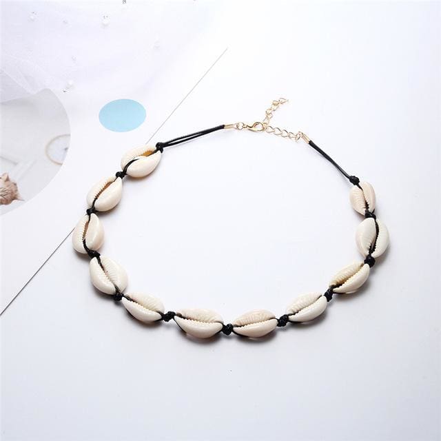 Collier ras du cou en coquillages Cauri - Naturel Noir