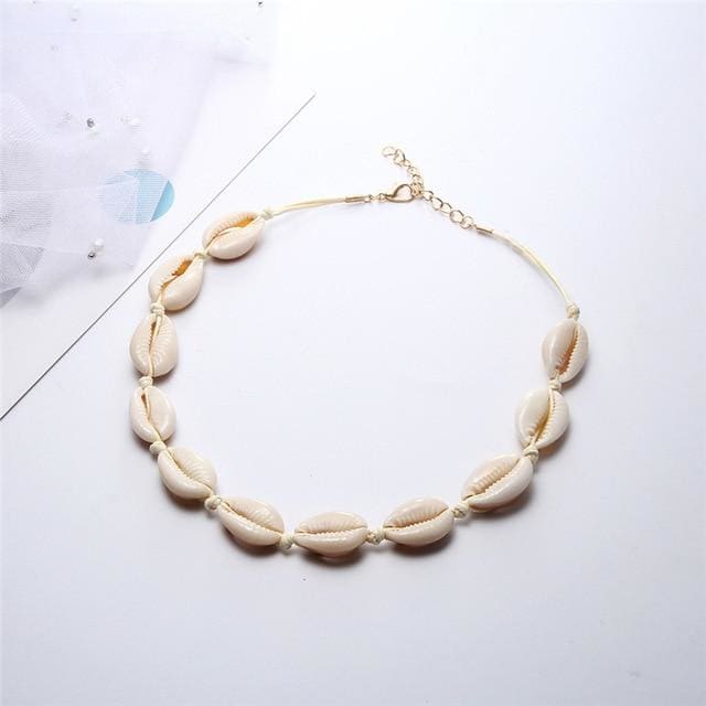 Collier ras du cou en coquillages Cauri - Naturel Blanc