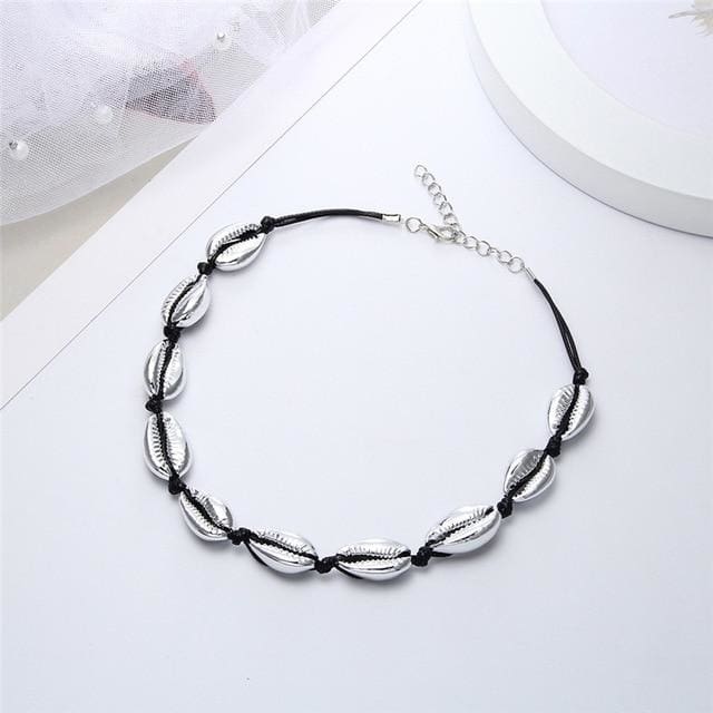 Collier ras du cou en coquillages Cauri - Argenté Noir