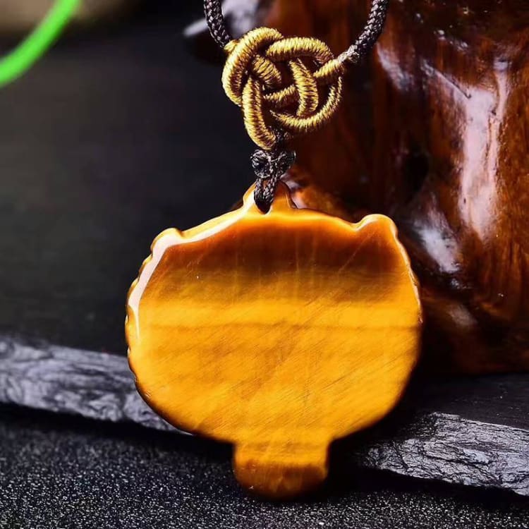 Collier Tressé Avec Pendentif Tigre En Oeil De Tigre - Collier