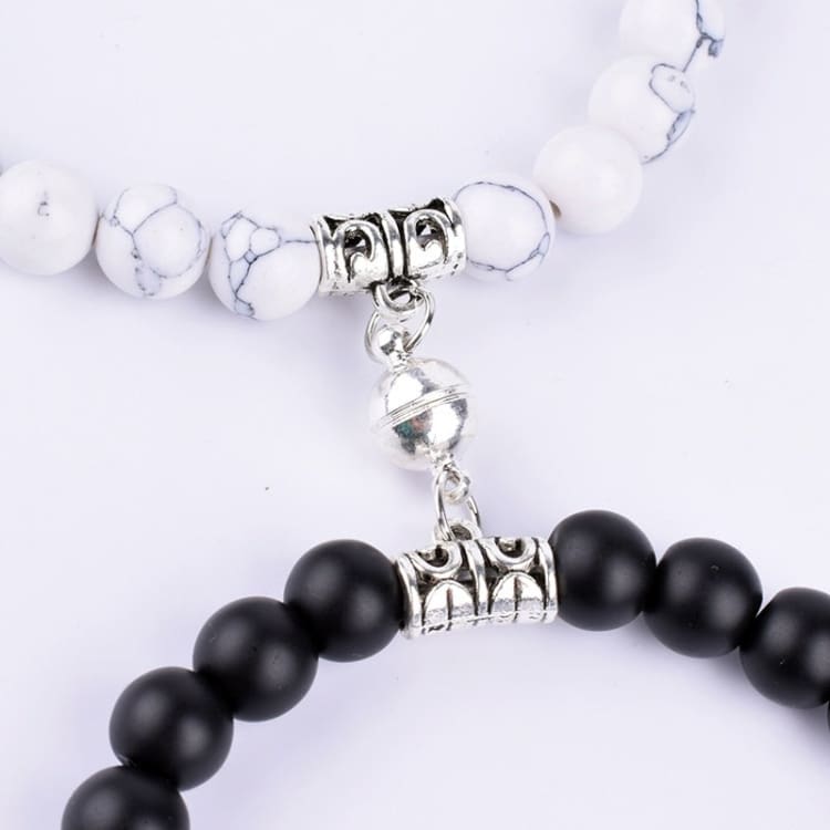 Duo de bracelets pour couples en Howlite et pierre de lave