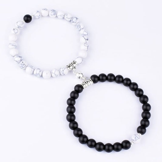 Duo de bracelets pour couples en Howlite et pierre de lave