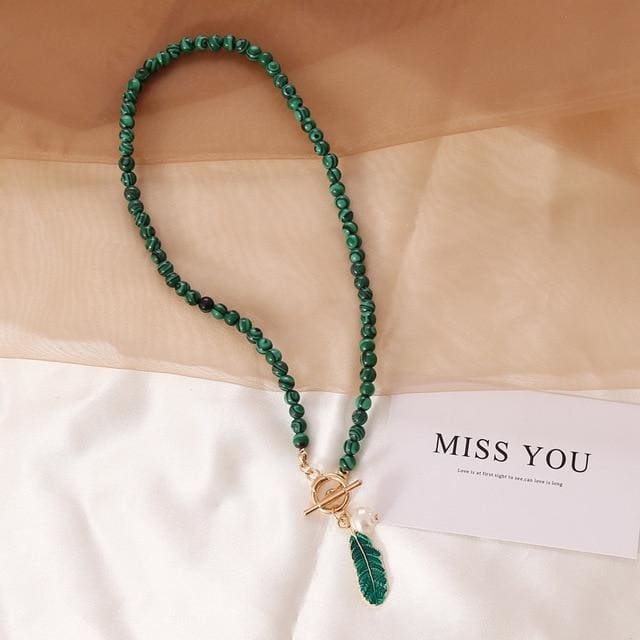 Duo ’Renouvellement’ en pierre de malachite - Collier et Bracelet en Malachite - collier