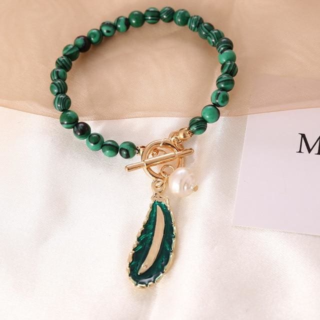 Duo ’Renouvellement’ en pierre de malachite - Collier et Bracelet en Malachite - collier