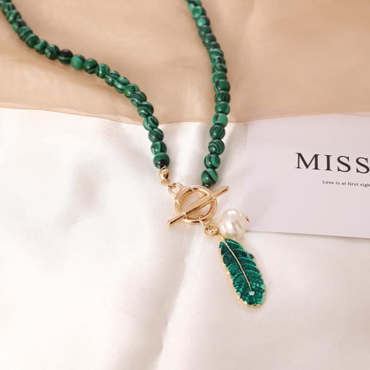 Duo ’Renouvellement’ en pierre de malachite - Collier et Bracelet en Malachite - collier