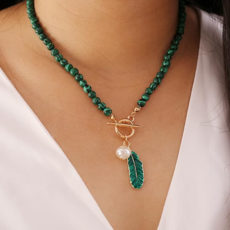 Duo ’Renouvellement’ en pierre de malachite - Collier et Bracelet en Malachite - collier