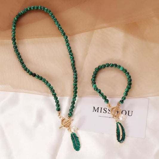 Duo ’Renouvellement’ en pierre de malachite - Collier et Bracelet en Malachite - collier