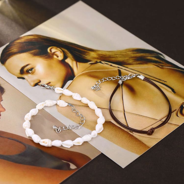Ensemble bracelet de cheville coquillage et simili cuir - Bracelet