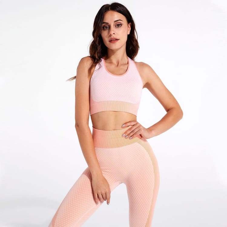 Ensemble de Yoga 3 pièces sans coutures rose saumon