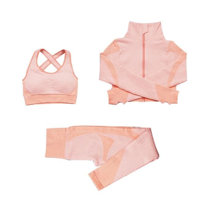 Ensemble de Yoga 3 pièces sans coutures rose saumon - S