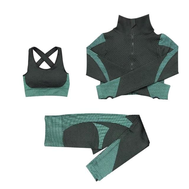 Ensemble de Yoga 3 pièces sans coutures vert olive - S