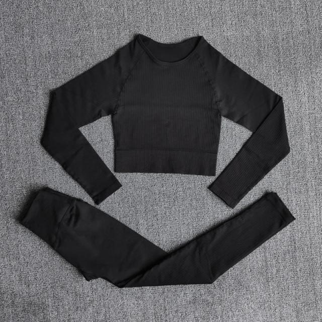 Ensemble de Yoga sans coutures Noir - S(45-55KG) Image