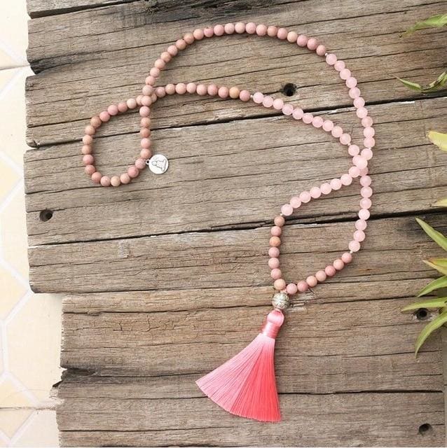 Ensemble Prestigieux Amour et Sérénité en Quartz rose et Rhodochrosite - le collier Mala - Bracelet