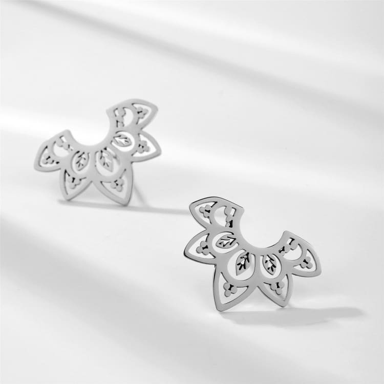 Fleur de Lotus boucle d’oreille en acier inoxydable - Argent - Boucles d’Oreilles